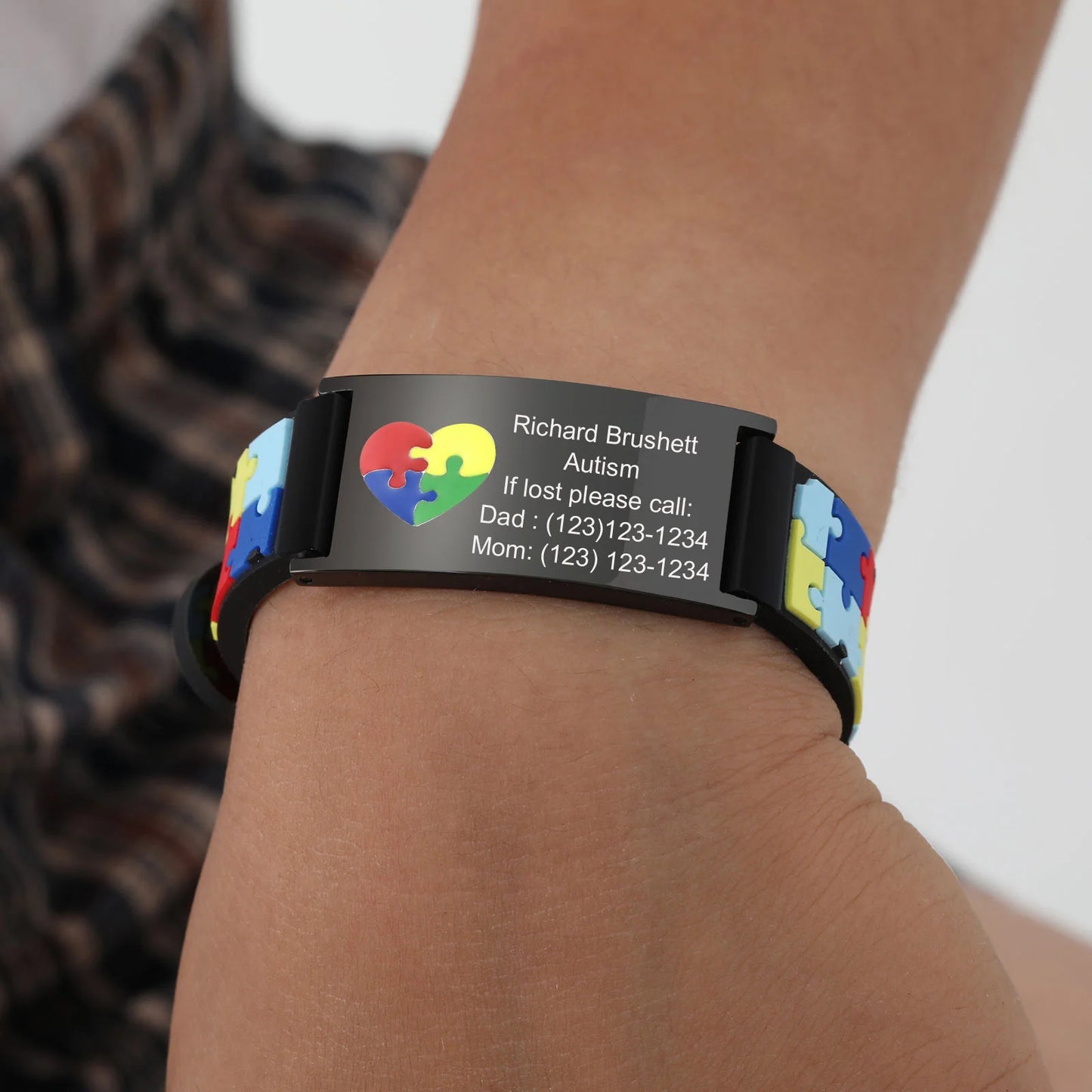 Free Personalized Autism Medical Alert ID Bracelet For Child Kids, 0-7 Years Custom Anti-lost  Bracelet Silcone Wristband