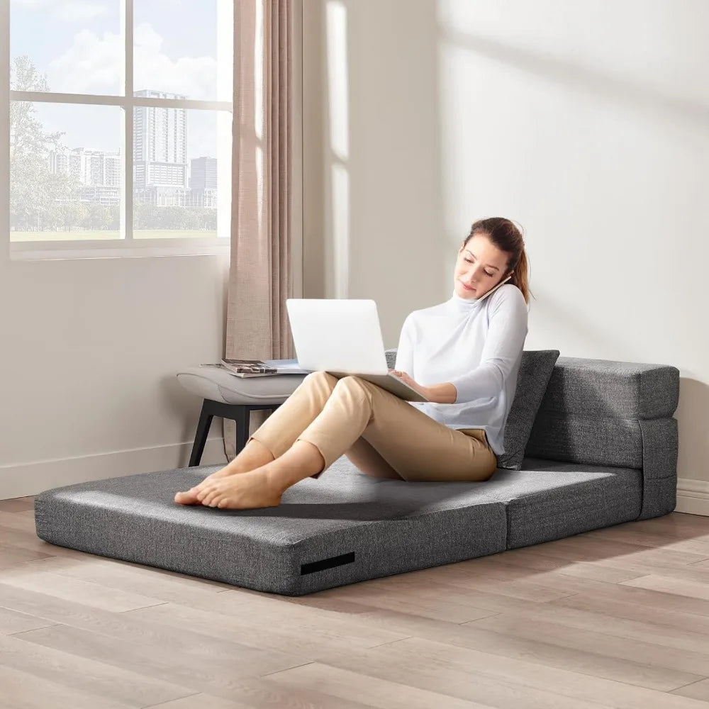 Folding Sofa Bed,6 inch Memory Foam Couch, Convertible Sleeper Chair Floor Mattress CouchPillow & Washable Cover for Living Room