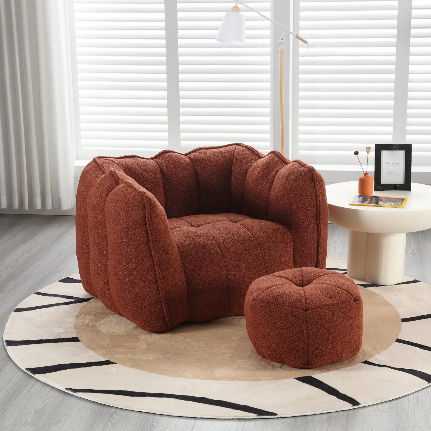 Soft Bean Bag Chair with High Resilient Foam(Chips)for living room and bedroom Comfortable Square Lazy Sofa with  Footstool