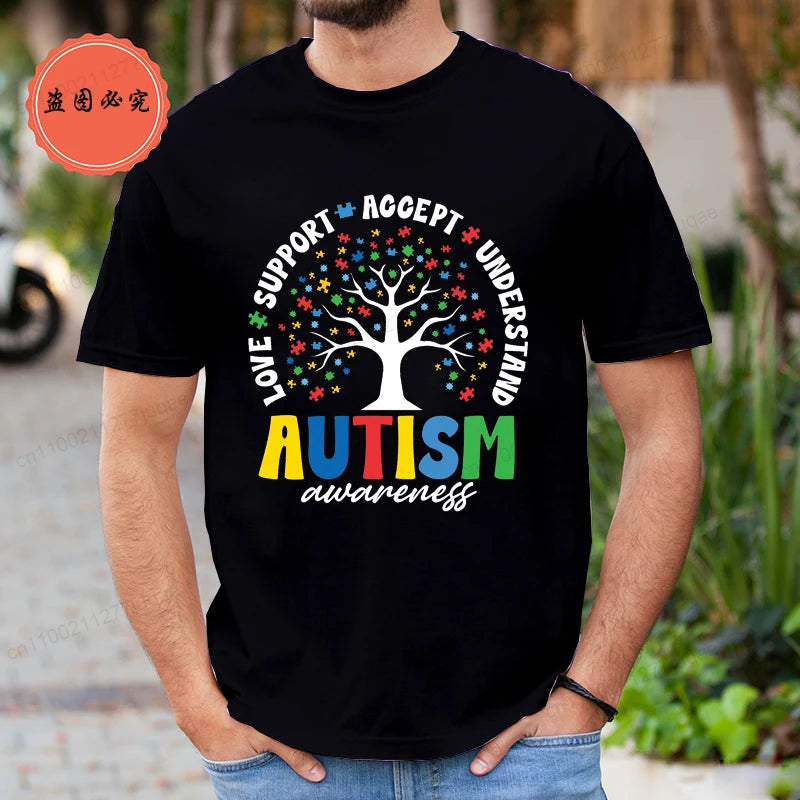 Man T Shirt Fashion Brand Clothing Loose T Shirts Autism Awareness Design T-Shirt for Women Men Short Sleeve Unisex Shirt Tops
