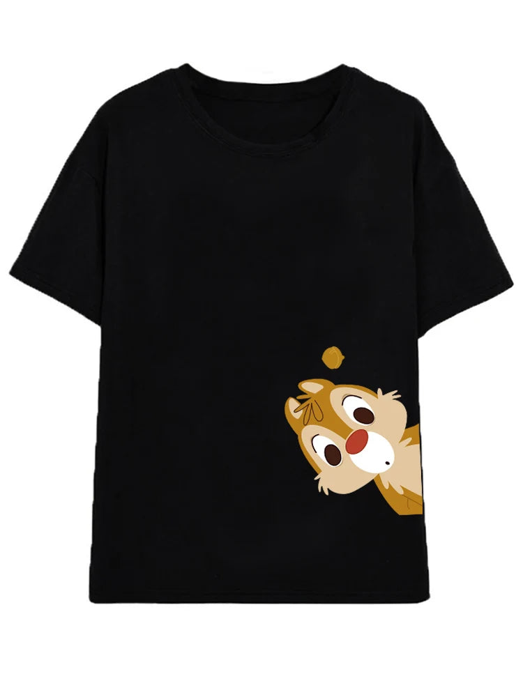 Disney Chic Women Mickey Mouse Donald Duck The Lion King SIMBA Letter Cartoon Print T-Shirt O-Neck Pullover Short Sleeve Tee Top