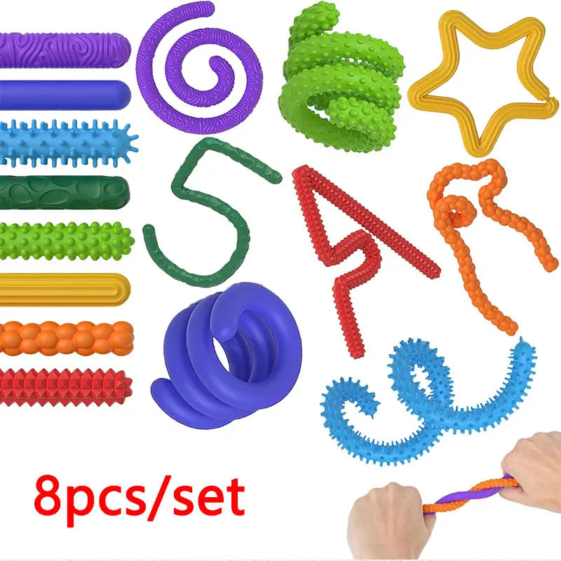 8 Pcs Silicone Twist Sensory Sticks Fidget Toys Set Vibrant Anxiety Relief Toys for Stress Relief Focus ADHD & Autism