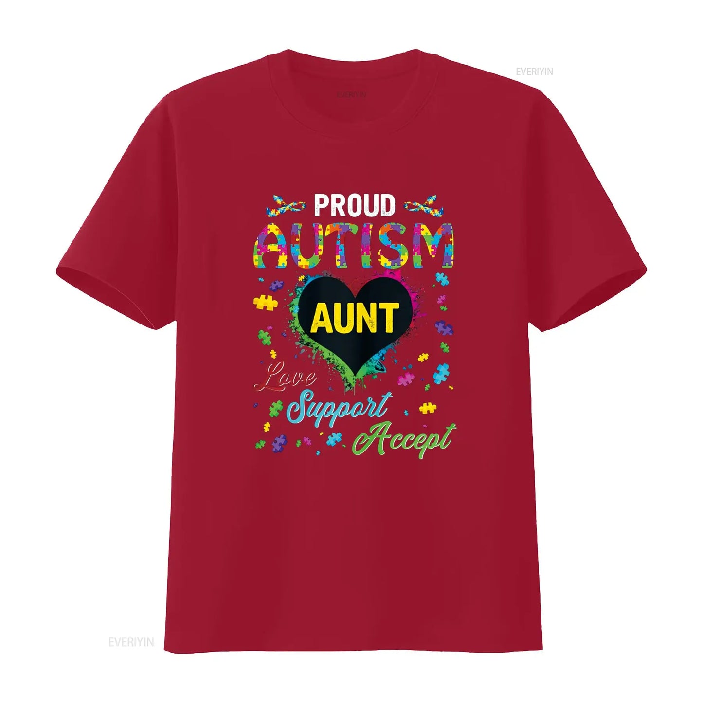 Proud Autism Aunt Love Support Accept Help Awareness T Shirt vintage Washed fashion Stretched Unisex Stylish Breathable