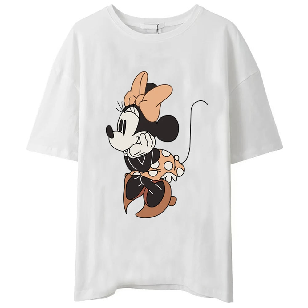 Disney Chic Women Mickey Mouse Donald Duck The Lion King SIMBA Letter Cartoon Print T-Shirt O-Neck Pullover Short Sleeve Tee Top