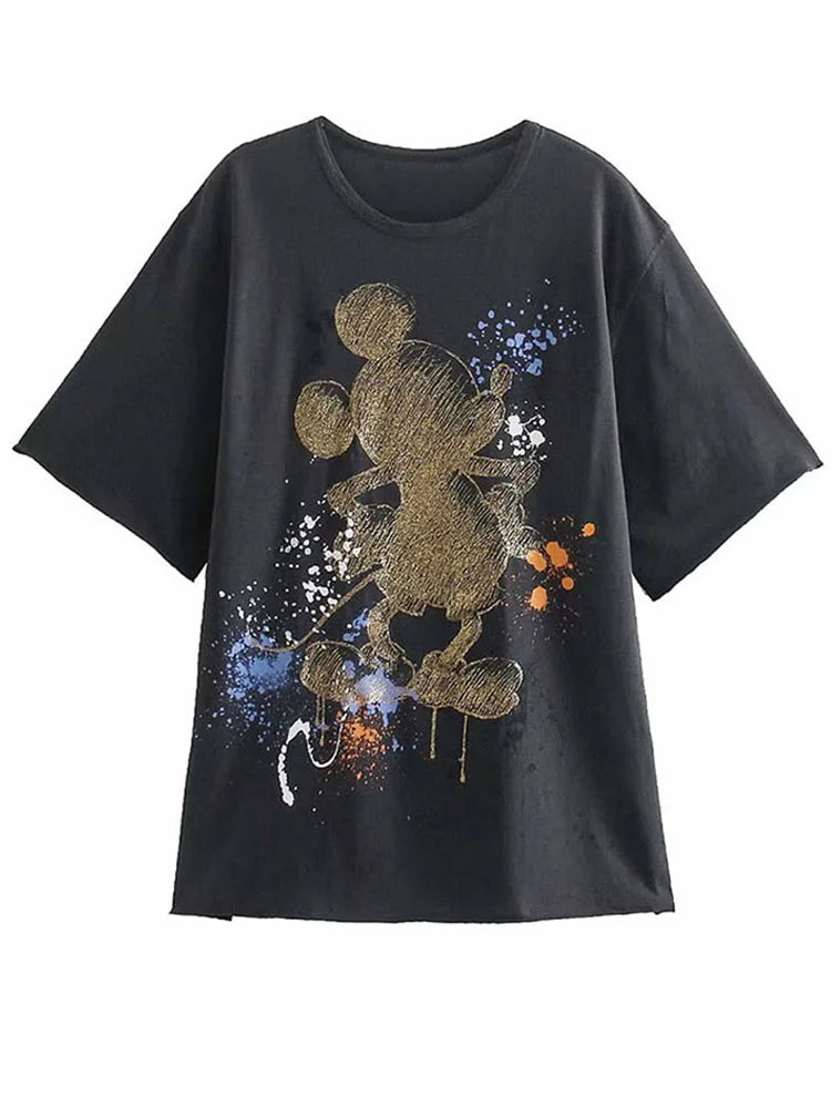 Disney Chic Women Mickey Mouse Donald Duck The Lion King SIMBA Letter Cartoon Print T-Shirt O-Neck Pullover Short Sleeve Tee Top