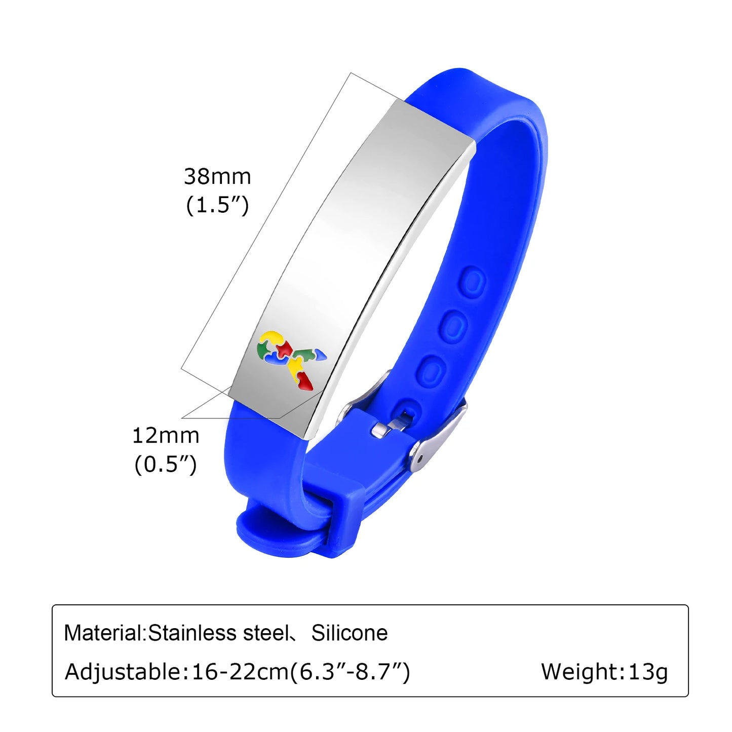 Personalized Autism Aspergers Bracelet for Little Boy Girl , Engraved Medical Alert ID Adjustable Silicon Bracelet Engraved Gift