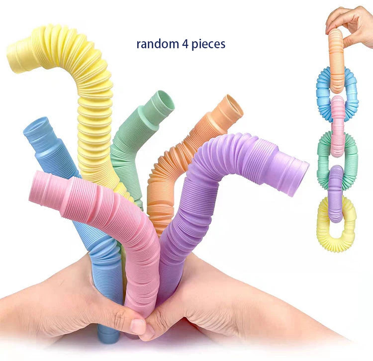 4 Pack Mini Pop Tube Sensory Fidget Toy Colorful Heavy-Duty  for Construction Building Educational Toys for Stress Autism ADHD