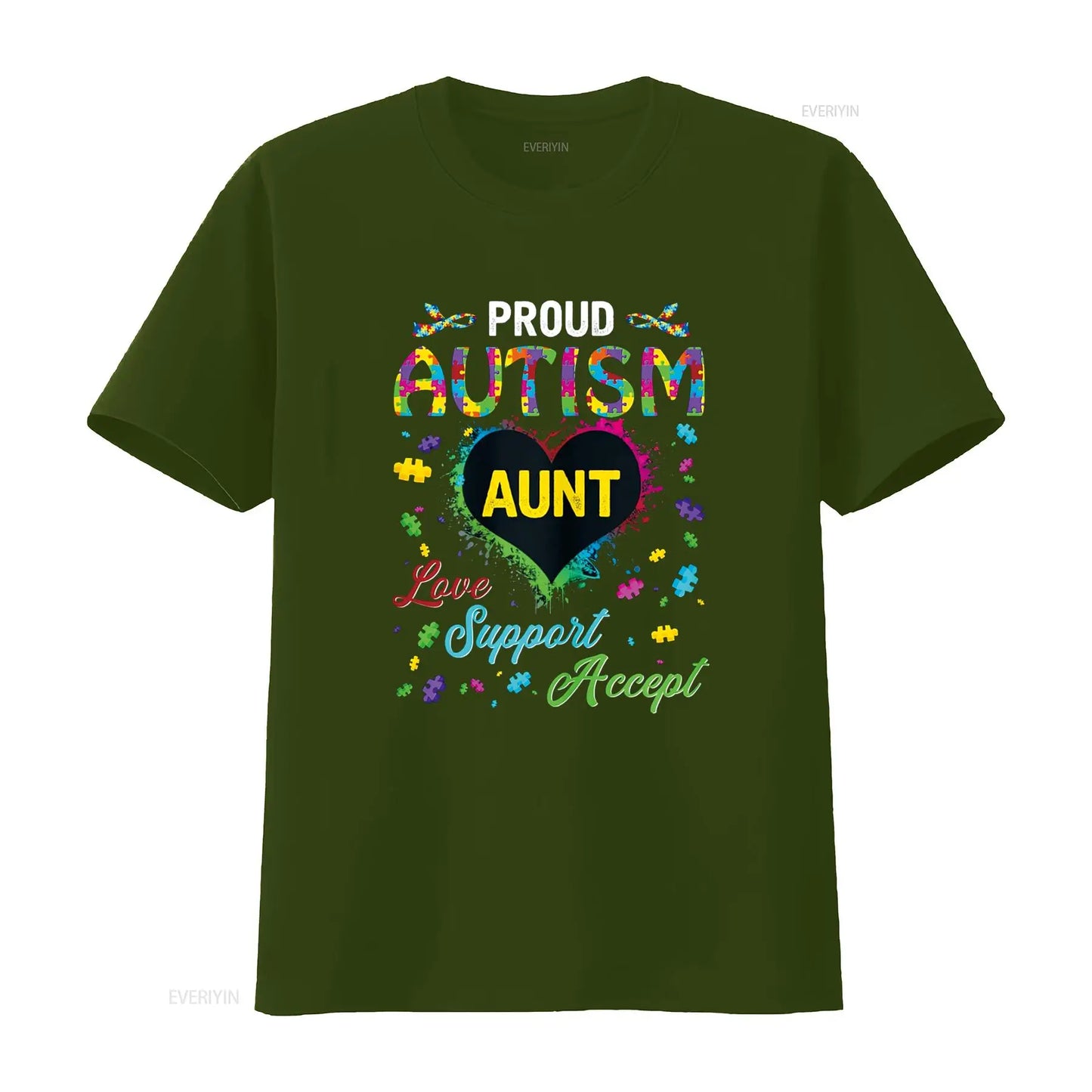Proud Autism Aunt Love Support Accept Help Awareness T Shirt vintage Washed fashion Stretched Unisex Stylish Breathable