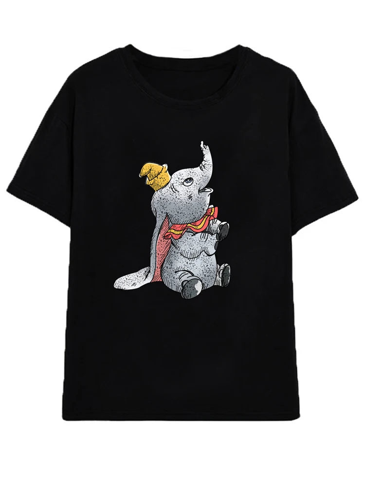 Disney Chic Women Mickey Mouse Donald Duck The Lion King SIMBA Letter Cartoon Print T-Shirt O-Neck Pullover Short Sleeve Tee Top