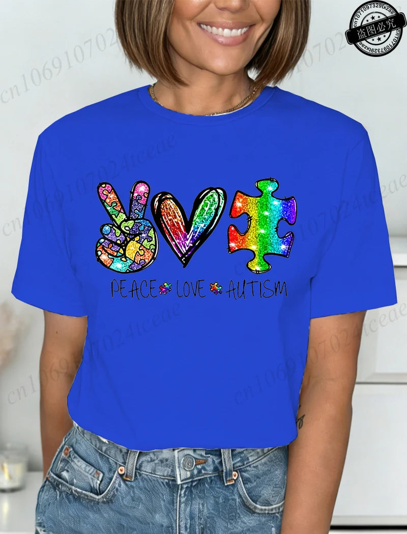 Autism Awareness T-Shirts for Women,We Wear Blue Tee Shirt,Fashion Autism Tops Graphic T-Shirts Women Short Sleeve Clothing