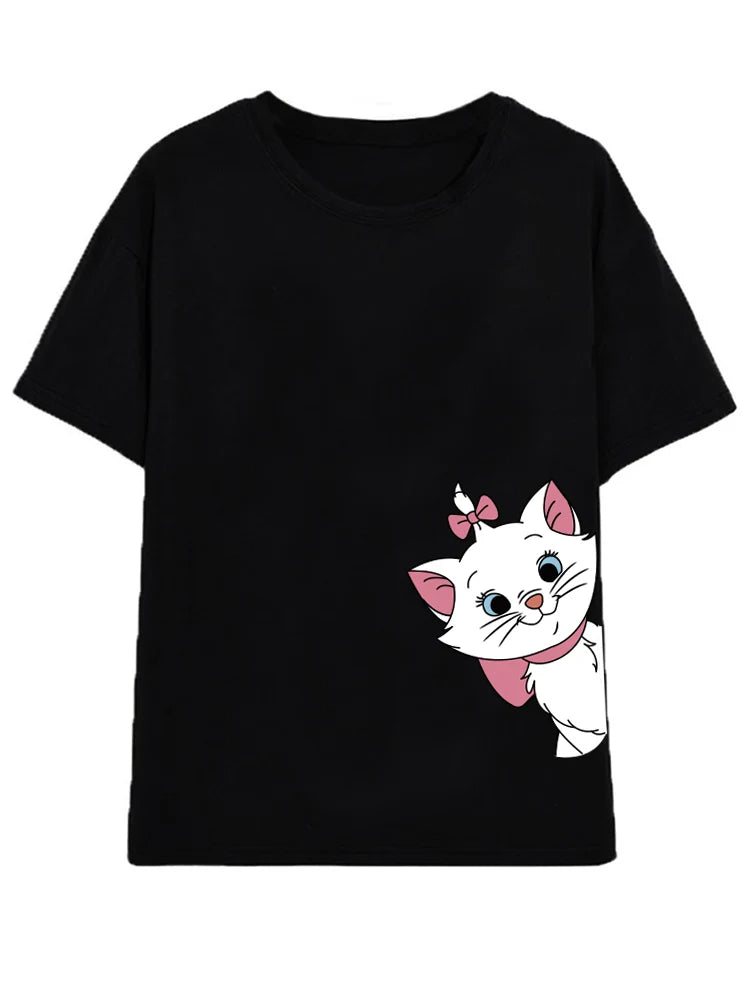 Disney Chic Women Mickey Mouse Donald Duck The Lion King SIMBA Letter Cartoon Print T-Shirt O-Neck Pullover Short Sleeve Tee Top