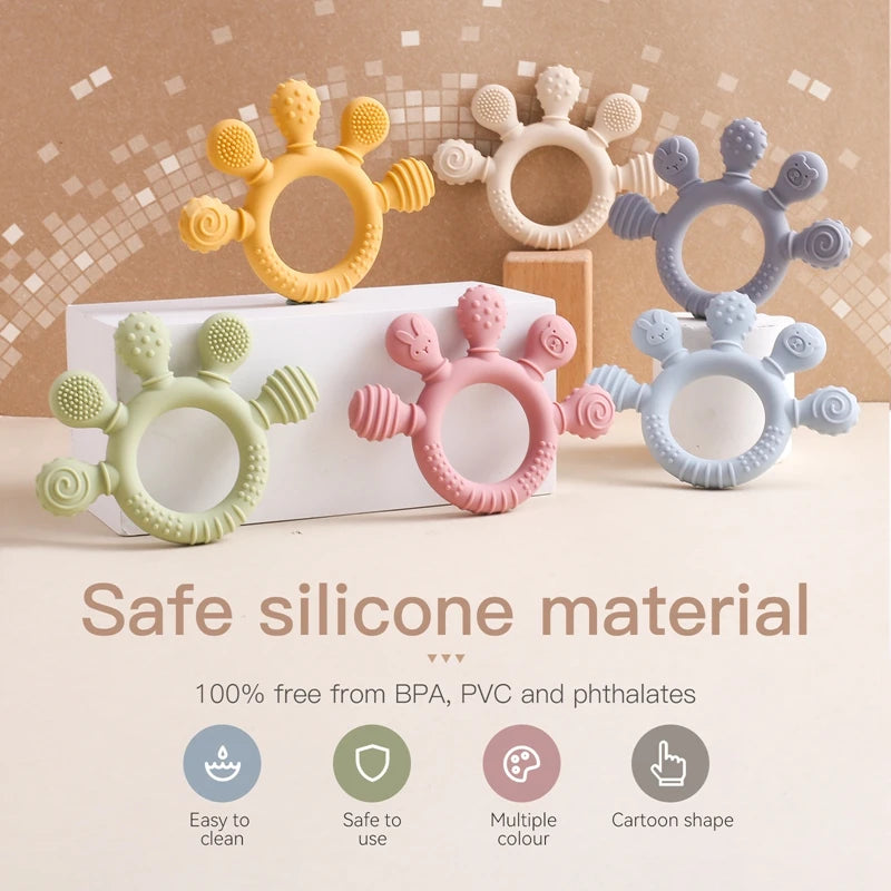 1pc Silicone Teether Food Grade Baby 0-12 Toys Teething Ring Sensory Toys for Toddlers Silicone Animal Soothing Toys Accessories