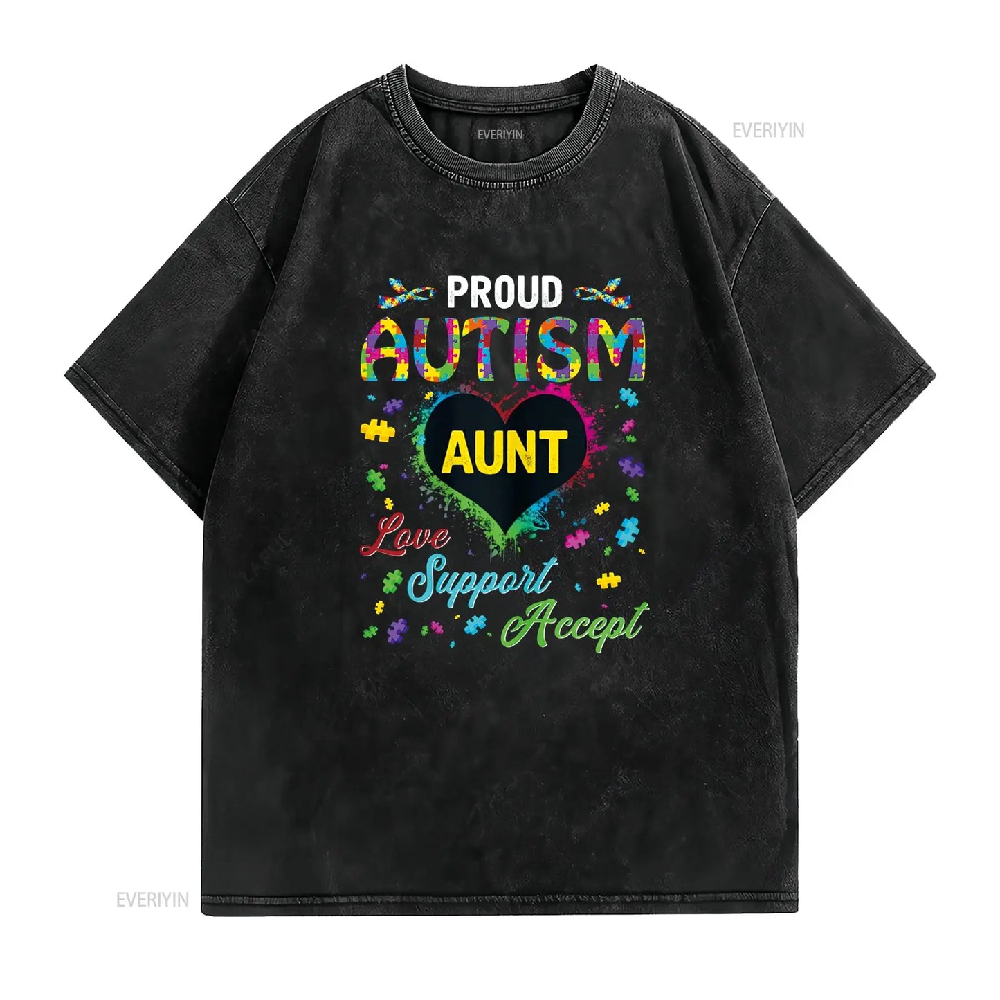 Proud Autism Aunt Love Support Accept Help Awareness T Shirt vintage Washed fashion Stretched Unisex Stylish Breathable