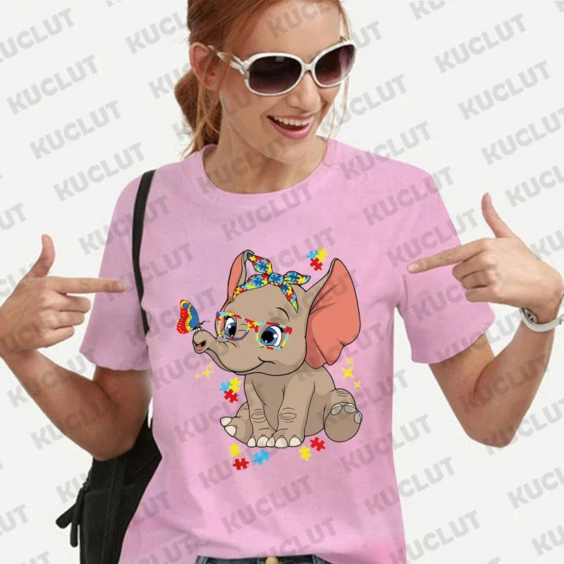 Elephant Autism Shirt for Women Girls Clothing Autism Awareness T-shirts Special Education Tee Shirt Harajuku Oversized Y2k Tops