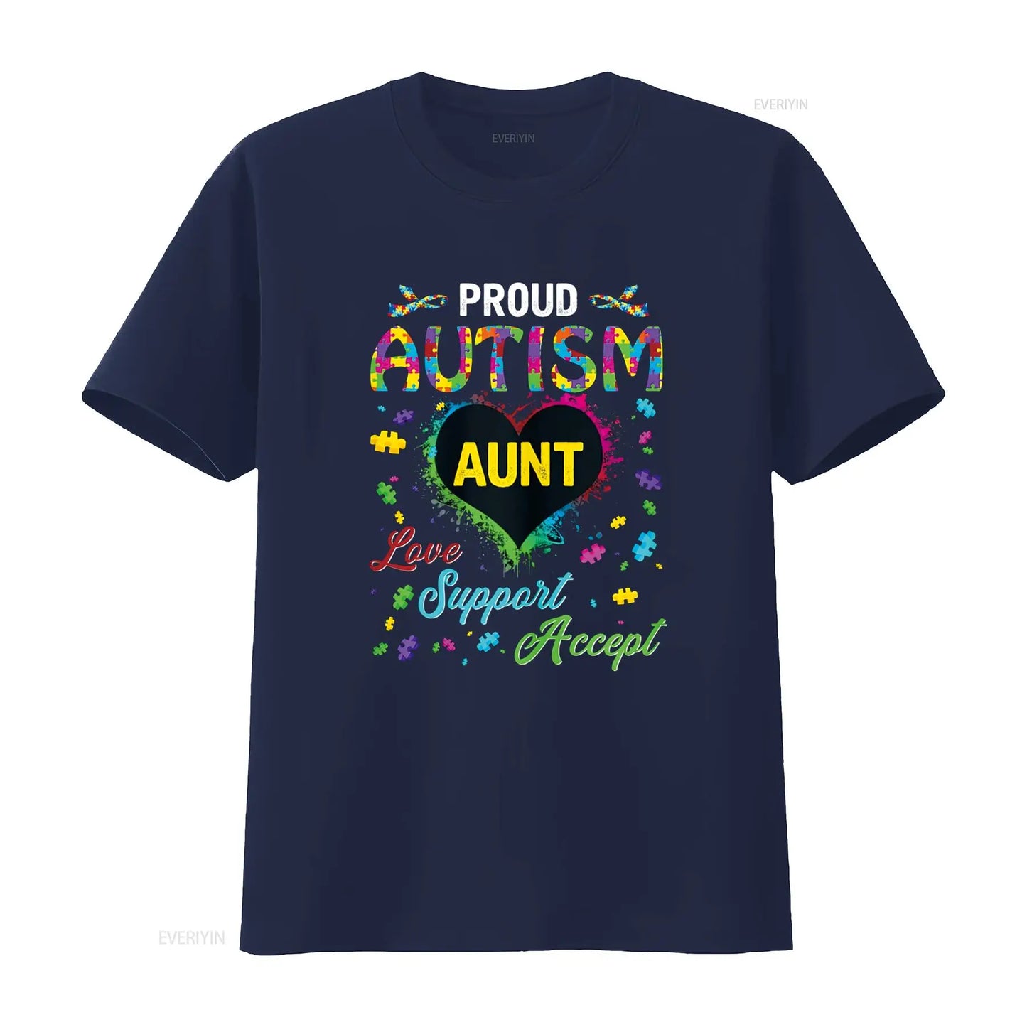 Proud Autism Aunt Love Support Accept Help Awareness T Shirt vintage Washed fashion Stretched Unisex Stylish Breathable