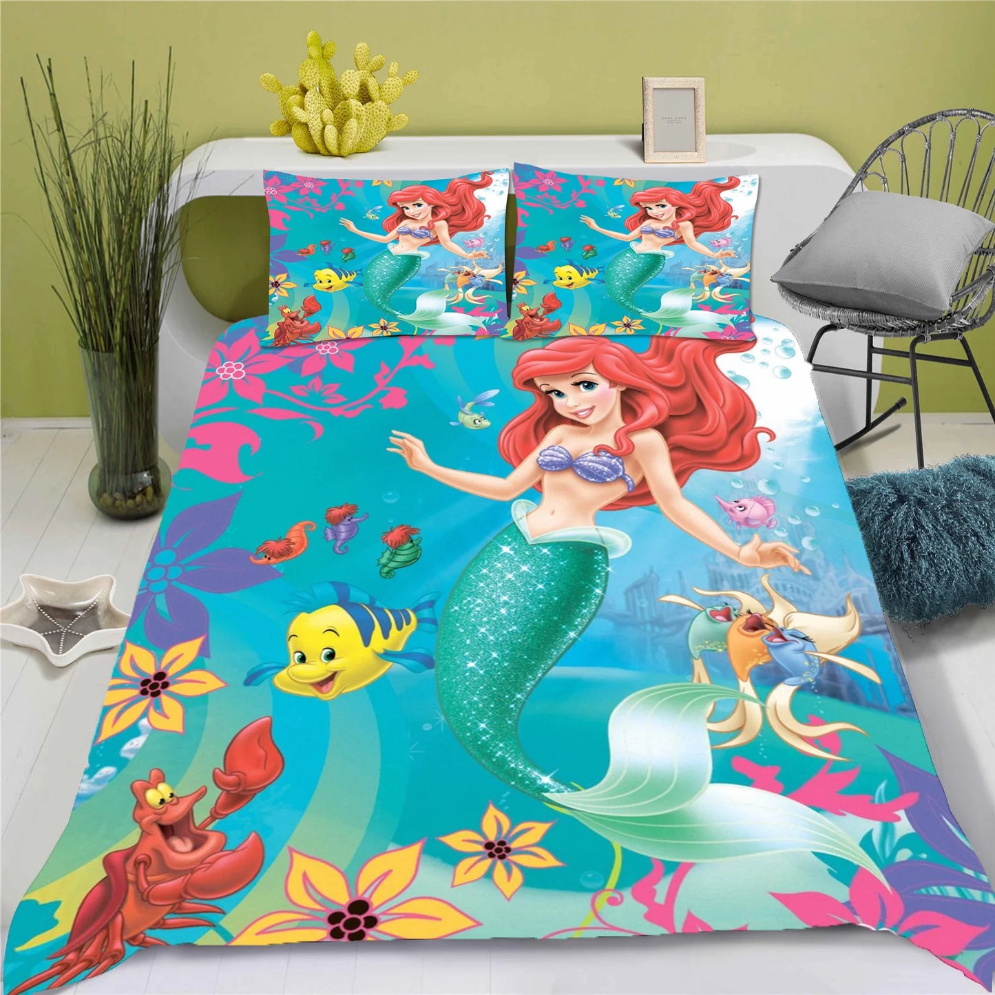 Disney Princess Series 100% Polyester Bedding Set Duvet Cover For Home 3-Piece Set 1 Quilt Cover Anime Cute Printed Cartoon