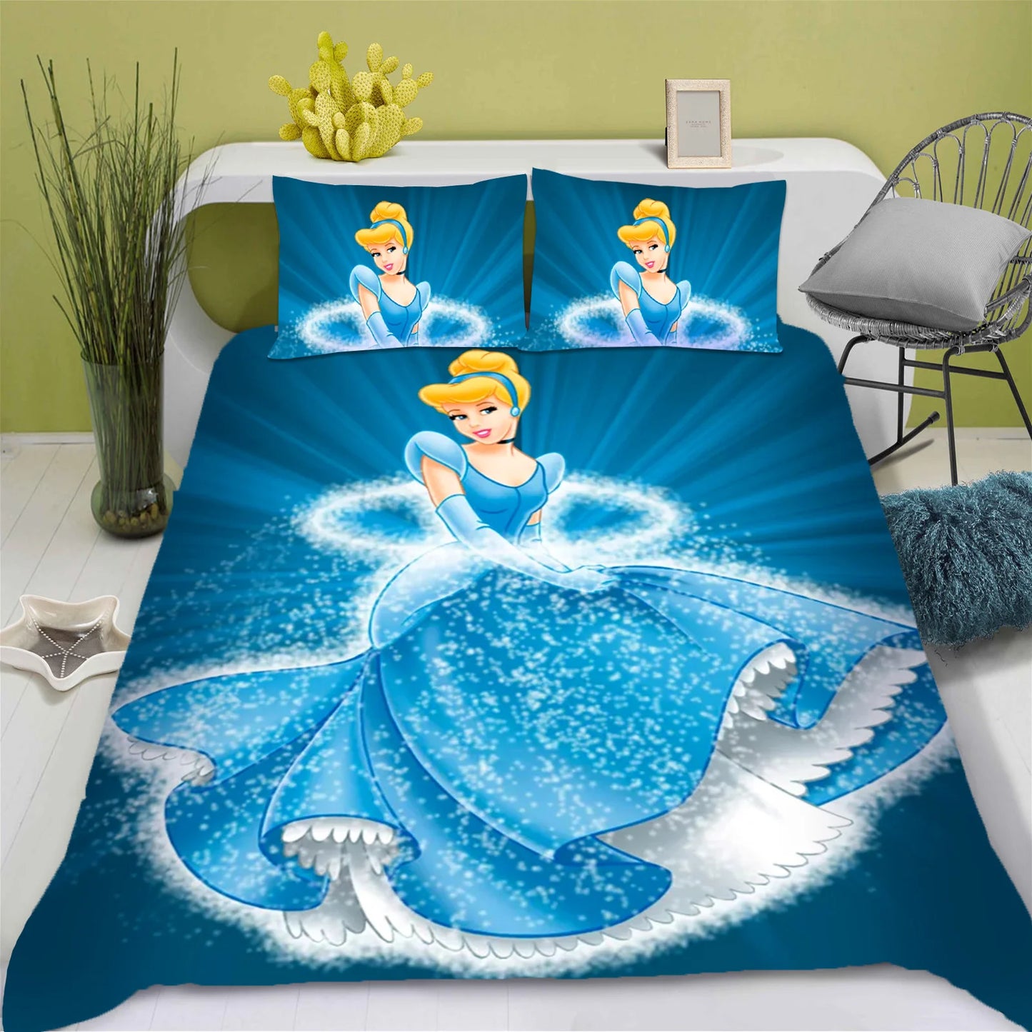 Disney Princess Series 100% Polyester Bedding Set Duvet Cover For Home 3-Piece Set 1 Quilt Cover Anime Cute Printed Cartoon