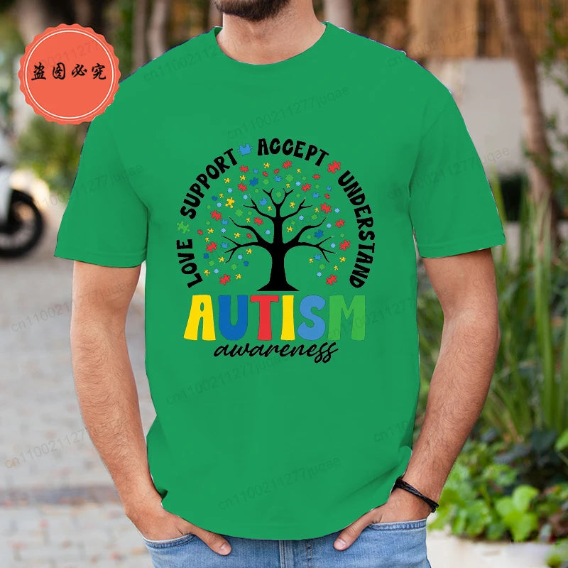 Man T Shirt Fashion Brand Clothing Loose T Shirts Autism Awareness Design T-Shirt for Women Men Short Sleeve Unisex Shirt Tops