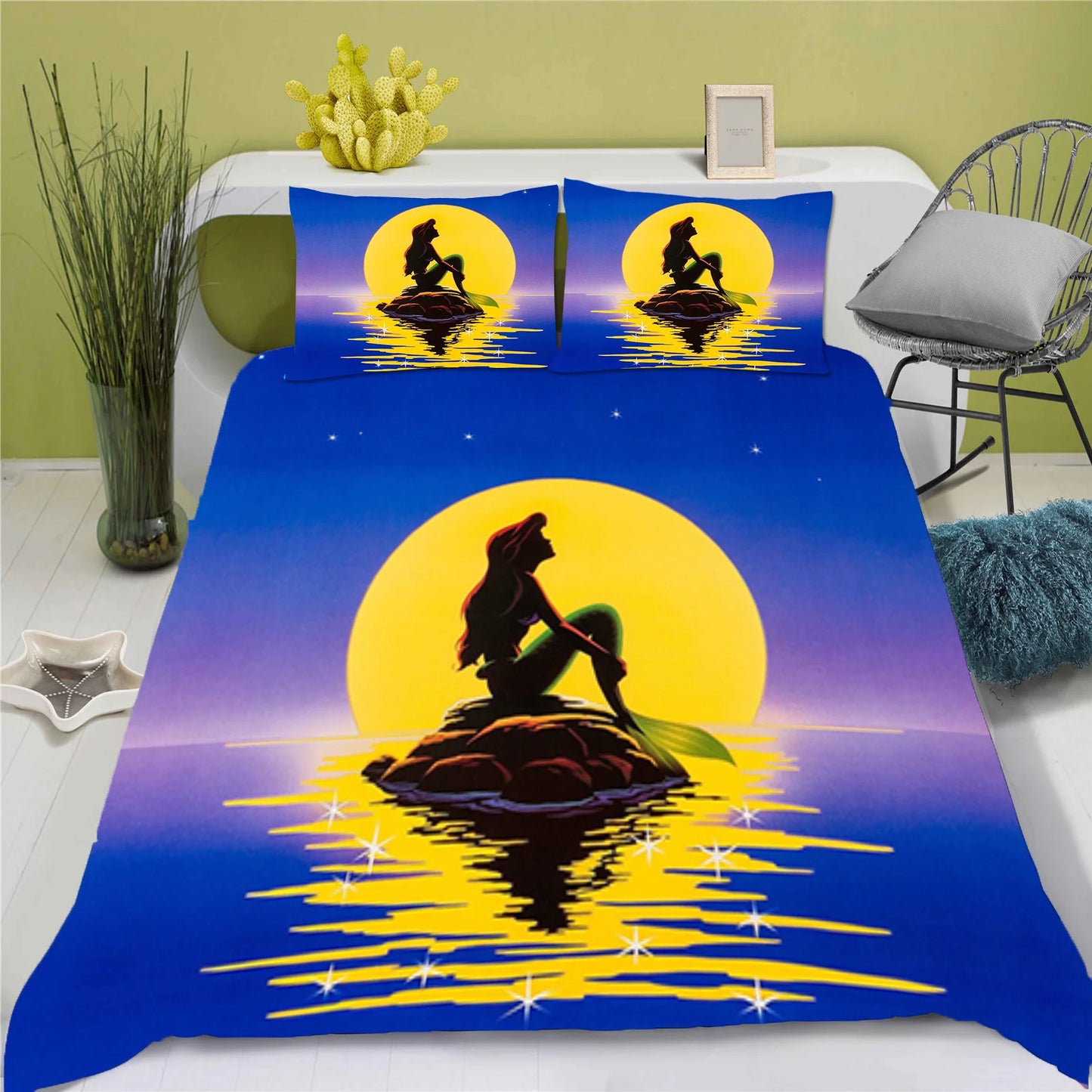 Disney Princess Series 100% Polyester Bedding Set Duvet Cover For Home 3-Piece Set 1 Quilt Cover Anime Cute Printed Cartoon