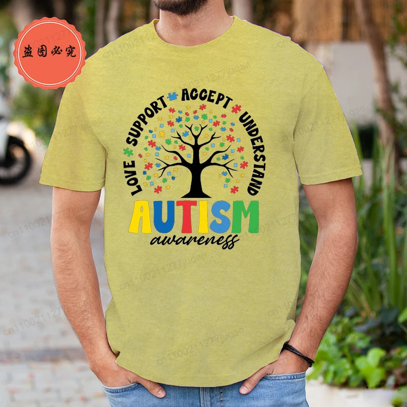 Man T Shirt Fashion Brand Clothing Loose T Shirts Autism Awareness Design T-Shirt for Women Men Short Sleeve Unisex Shirt Tops