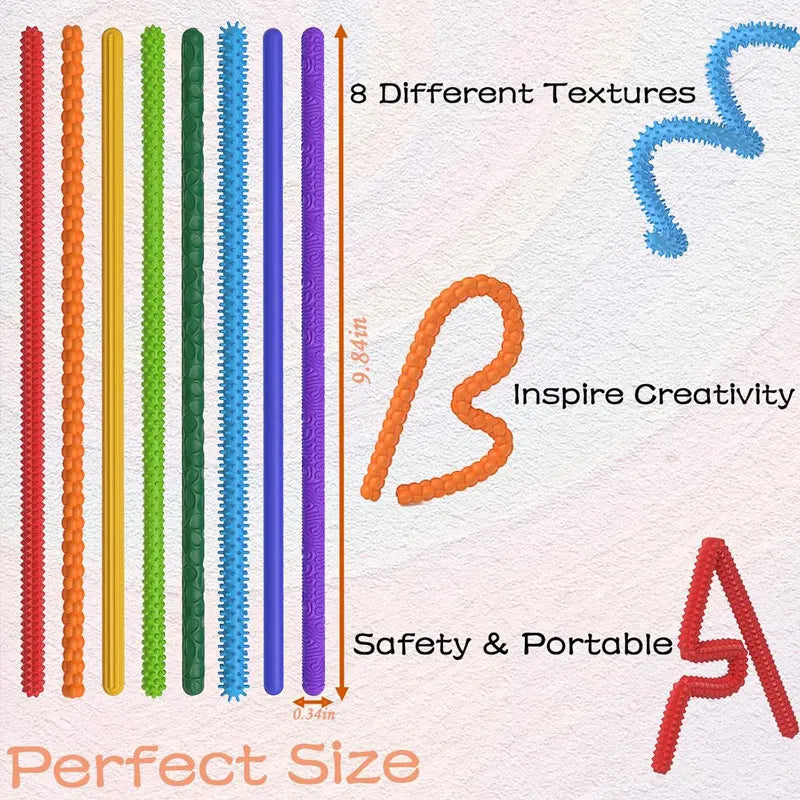 8 Pcs Silicone Twist Sensory Sticks Fidget Toys Set Vibrant Anxiety Relief Toys for Stress Relief Focus ADHD & Autism