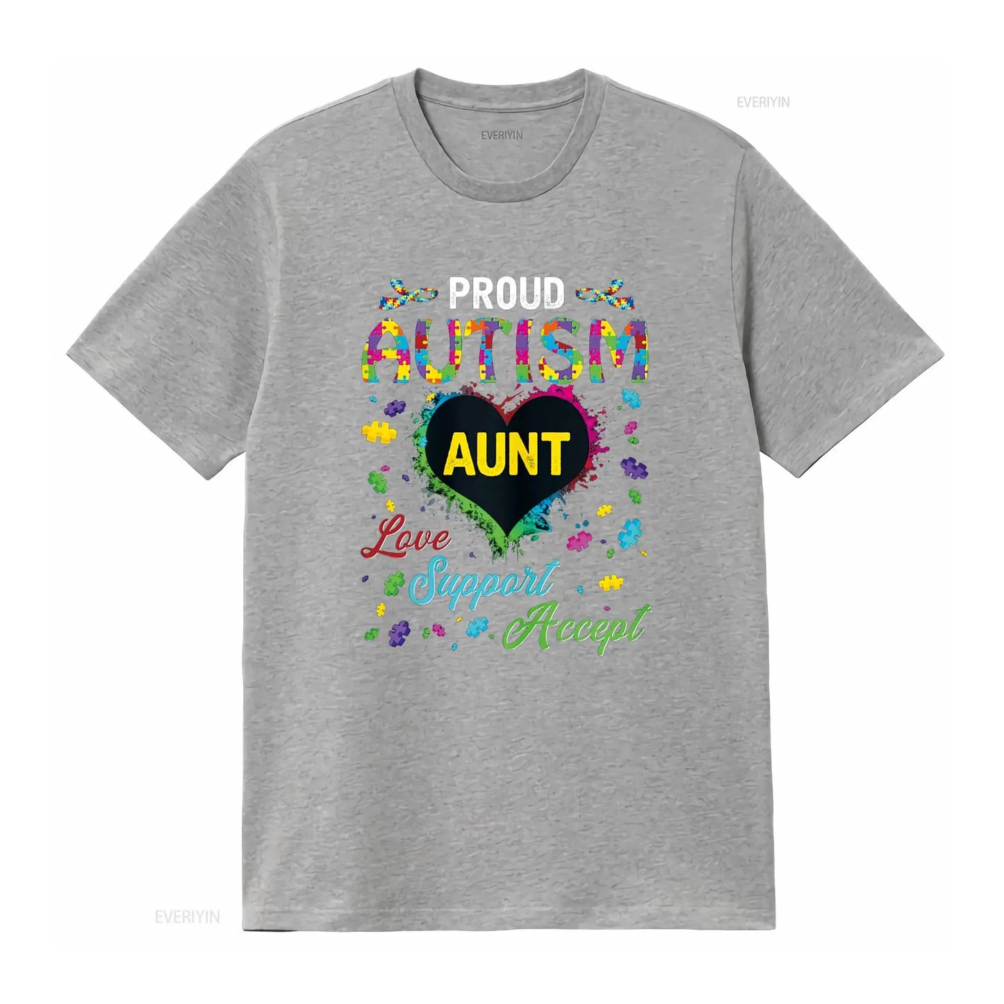 Proud Autism Aunt Love Support Accept Help Awareness T Shirt vintage Washed fashion Stretched Unisex Stylish Breathable