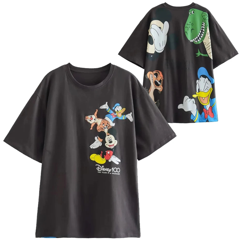 Disney Chic Women Mickey Mouse Donald Duck The Lion King SIMBA Letter Cartoon Print T-Shirt O-Neck Pullover Short Sleeve Tee Top