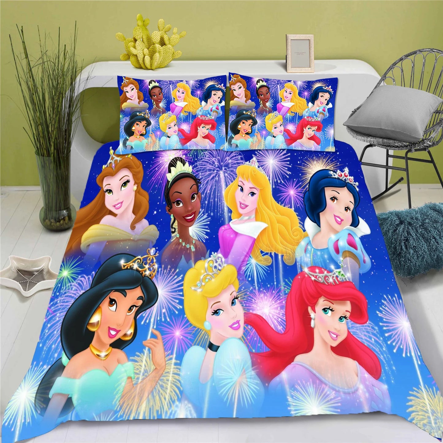 Disney Princess Series 100% Polyester Bedding Set Duvet Cover For Home 3-Piece Set 1 Quilt Cover Anime Cute Printed Cartoon