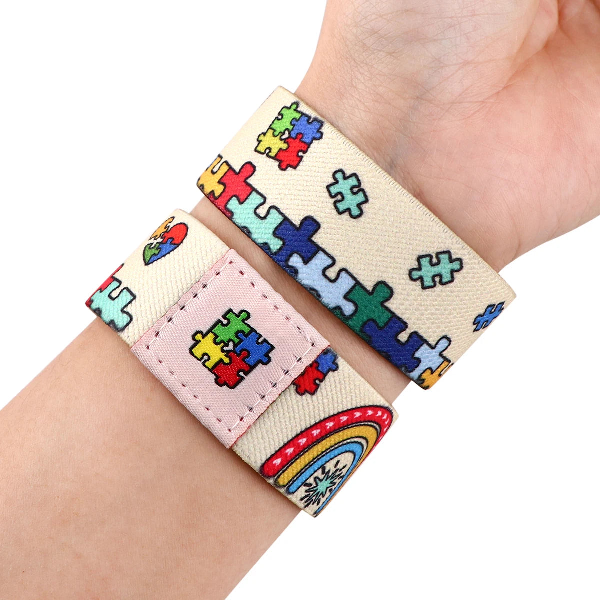 Autism Awareness Puzzle Men Women Stretch Wristband Bracelet Colorful Wide Band Bangles Armband Fashion Accessories Gifts
