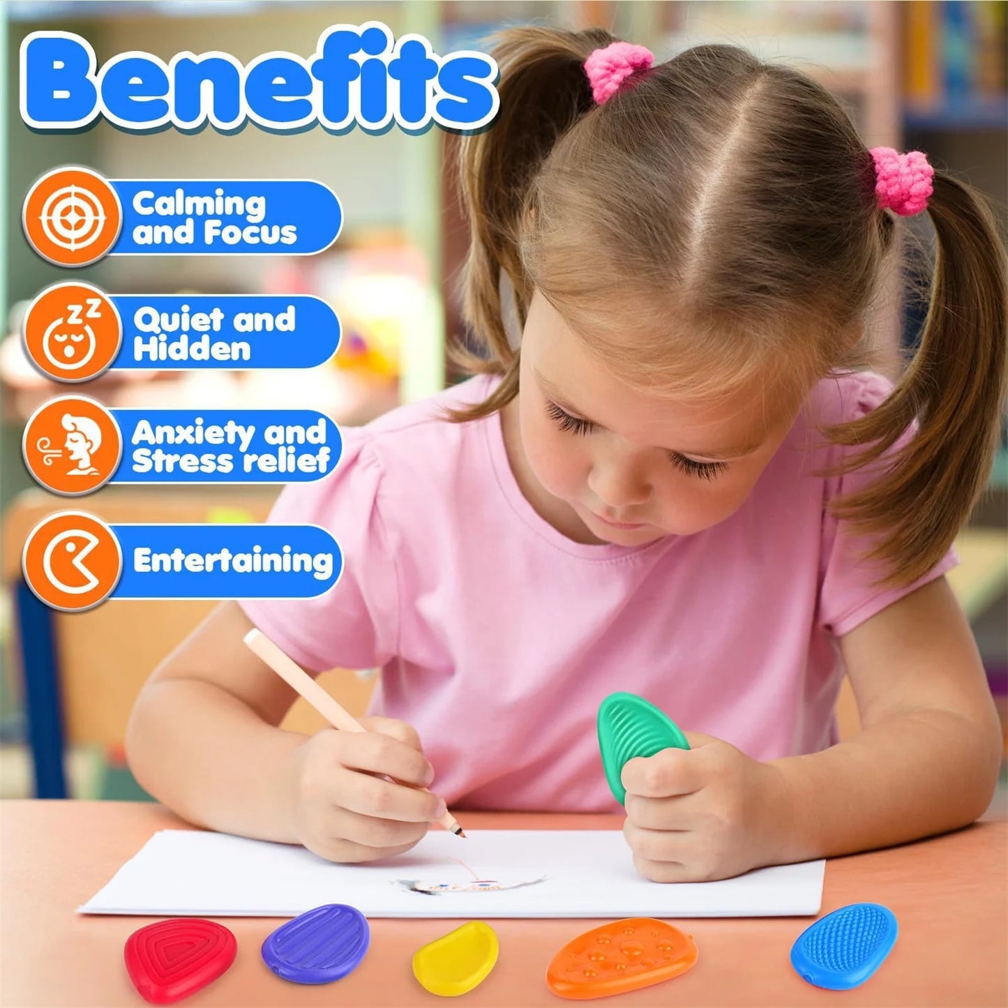 6Pcs Sensory Texture Worry Stones Soft Fun Fidget Toys Kids Adult Autism Quiet Stress Anxiety Relief Portable Handheld Gift