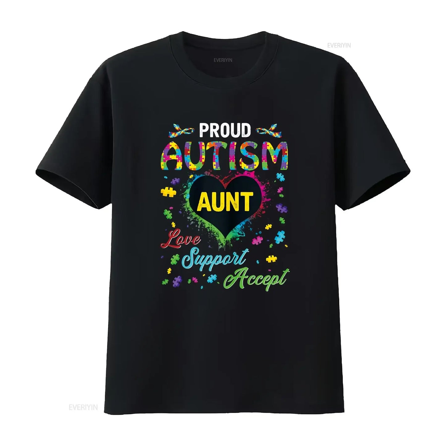 Proud Autism Aunt Love Support Accept Help Awareness T Shirt vintage Washed fashion Stretched Unisex Stylish Breathable