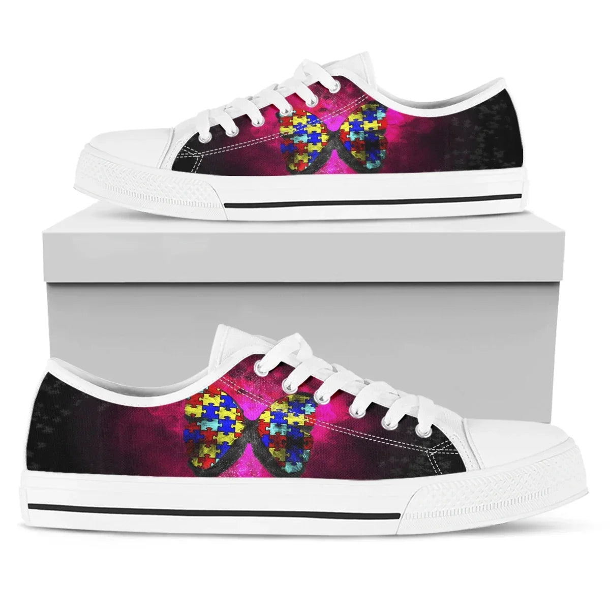 White Autism Awareness Heart Women Shoes New Retro Lowtop Sneakers Shoes for Women Canvas Round Toe Causal Flats Shoes 2022