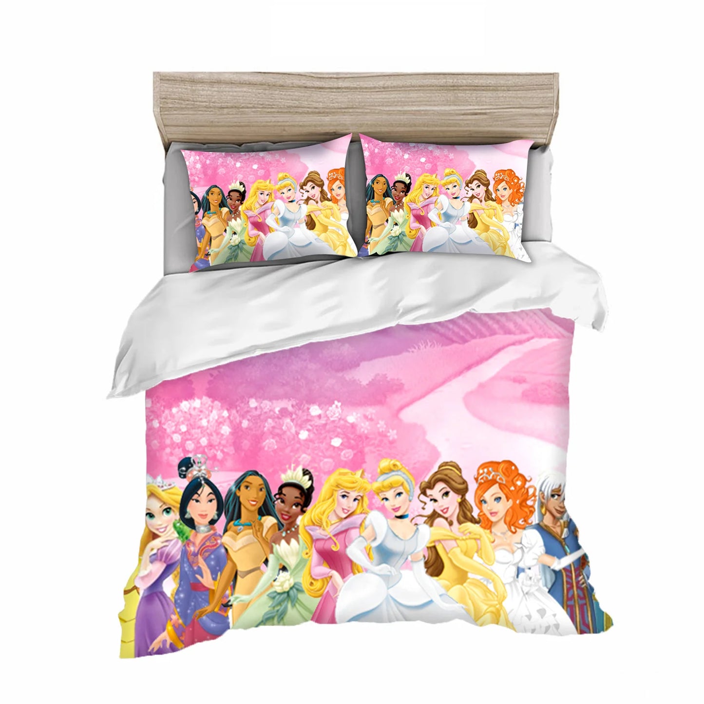 Disney Princess Series 100% Polyester Bedding Set Duvet Cover For Home 3-Piece Set 1 Quilt Cover Anime Cute Printed Cartoon