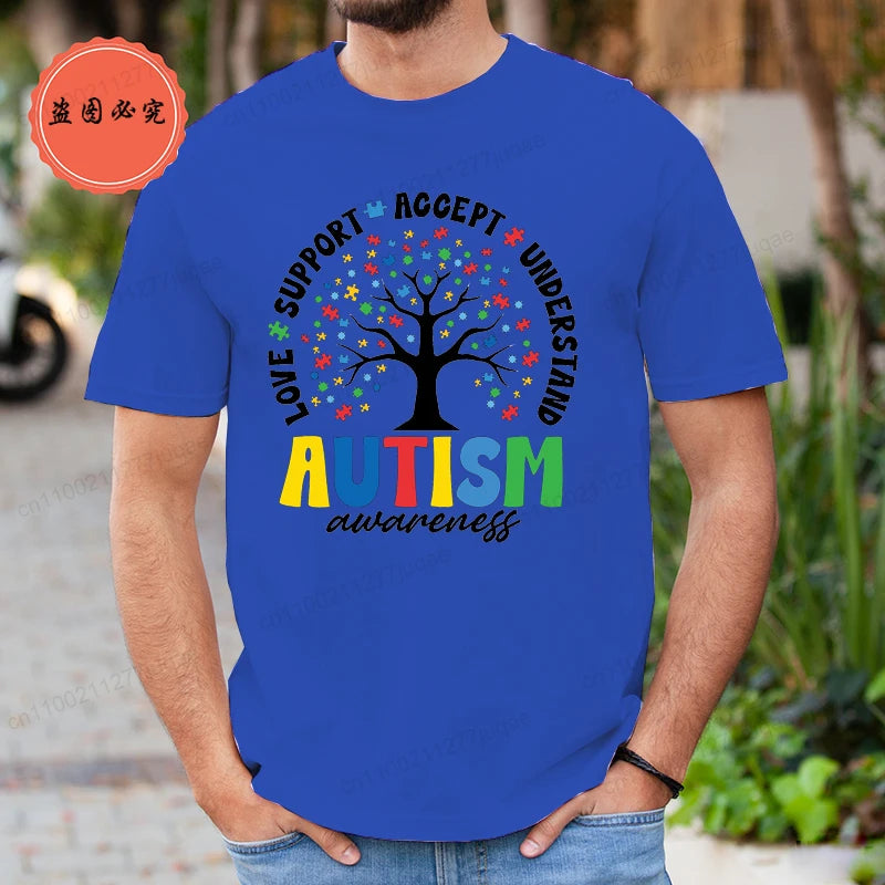 Man T Shirt Fashion Brand Clothing Loose T Shirts Autism Awareness Design T-Shirt for Women Men Short Sleeve Unisex Shirt Tops