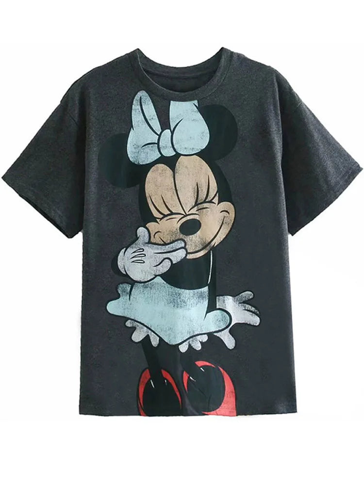 Disney Chic Women Mickey Mouse Donald Duck The Lion King SIMBA Letter Cartoon Print T-Shirt O-Neck Pullover Short Sleeve Tee Top