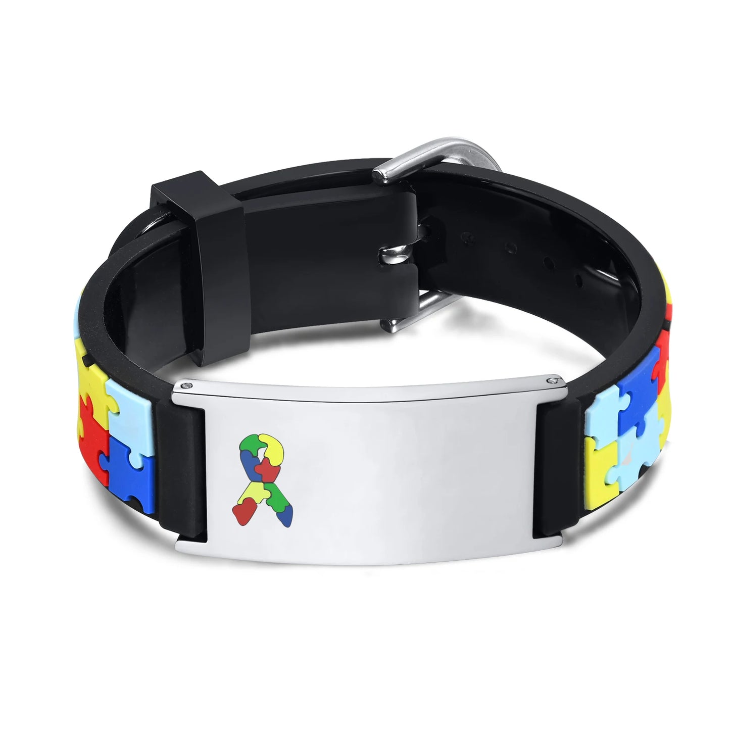 Personalized Autism Aspergers Bracelet for Little Boy Girl , Engraved Medical Alert ID Adjustable Silicon Bracelet Engraved Gift