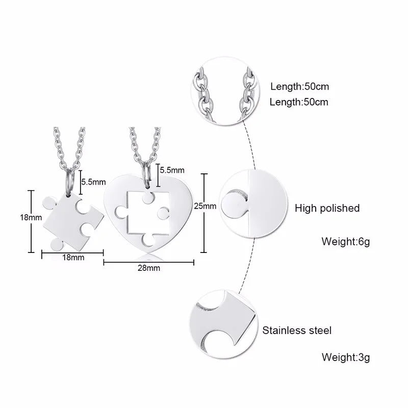 Autism Puzzle Piece Heart Necklace In Silver Color Hand Coin Women Men Necklace Personalized Friendship Couples Jewelry