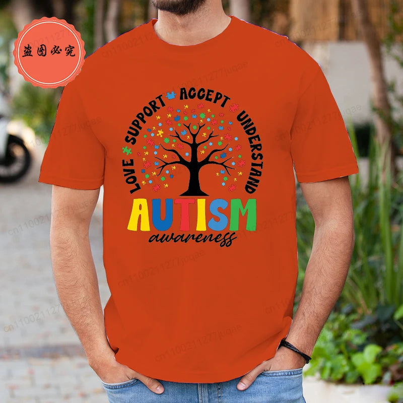 Man T Shirt Fashion Brand Clothing Loose T Shirts Autism Awareness Design T-Shirt for Women Men Short Sleeve Unisex Shirt Tops
