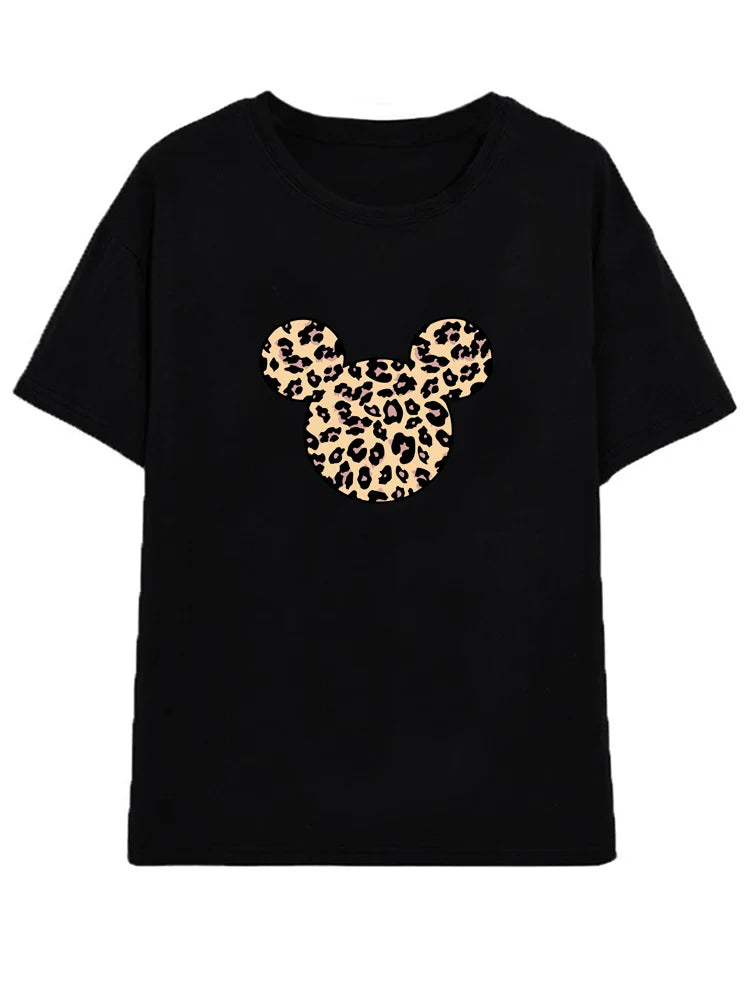 Disney Chic Women Mickey Mouse Donald Duck The Lion King SIMBA Letter Cartoon Print T-Shirt O-Neck Pullover Short Sleeve Tee Top