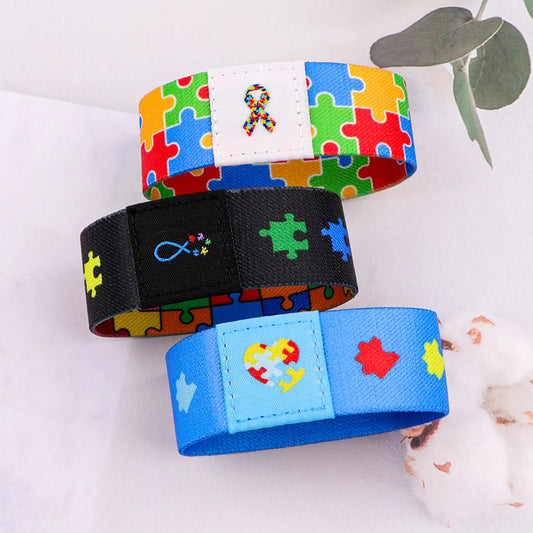 Autism Awareness Puzzle Men Women Stretch Wristband Bracelet Colorful Wide Band Bangles Armband Fashion Accessories Gifts