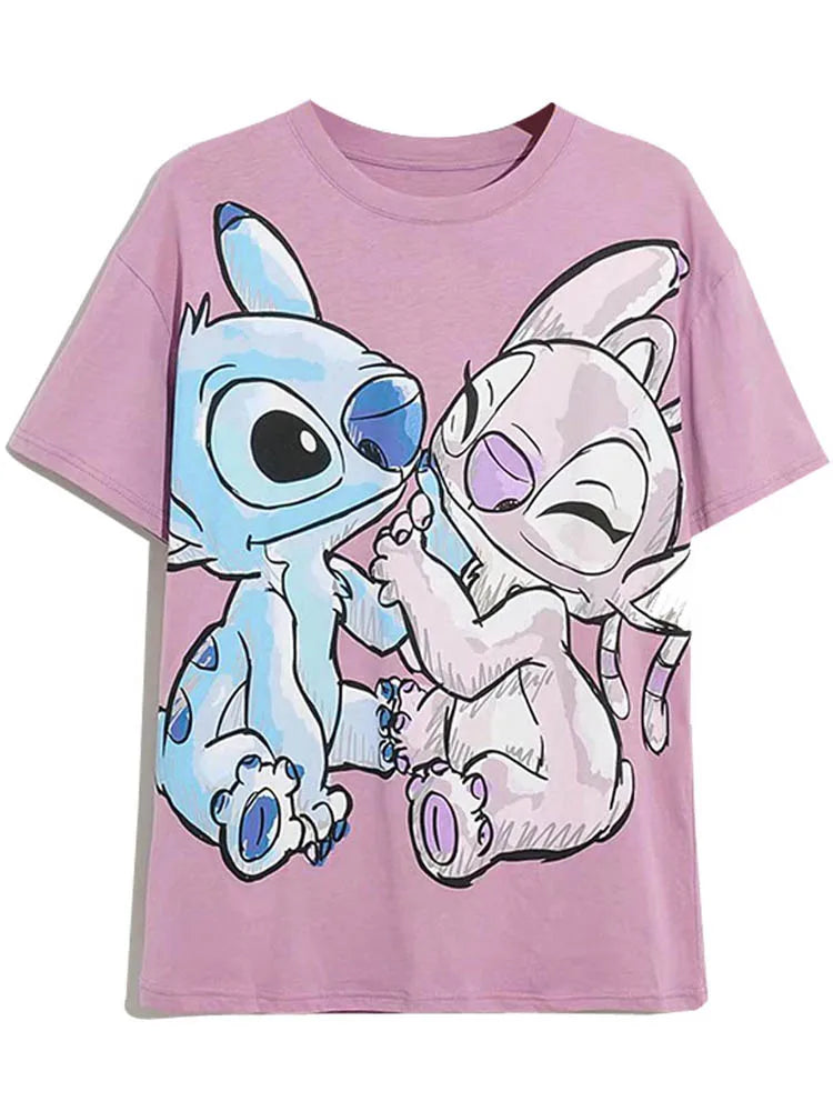 Disney Chic Women Mickey Mouse Donald Duck The Lion King SIMBA Letter Cartoon Print T-Shirt O-Neck Pullover Short Sleeve Tee Top