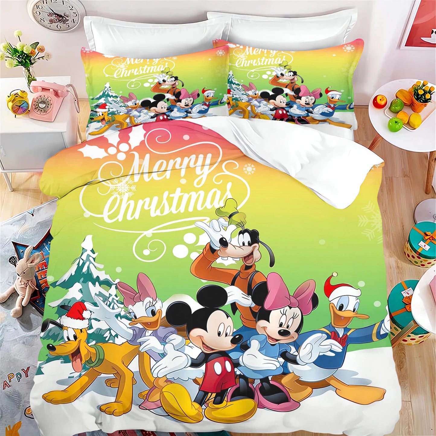 Disney Home Mickey Duvet Cover Forest 100% Polyester Adult Kids Baby Bedroom Gift Anime Model 2/3pcs Bedding Set