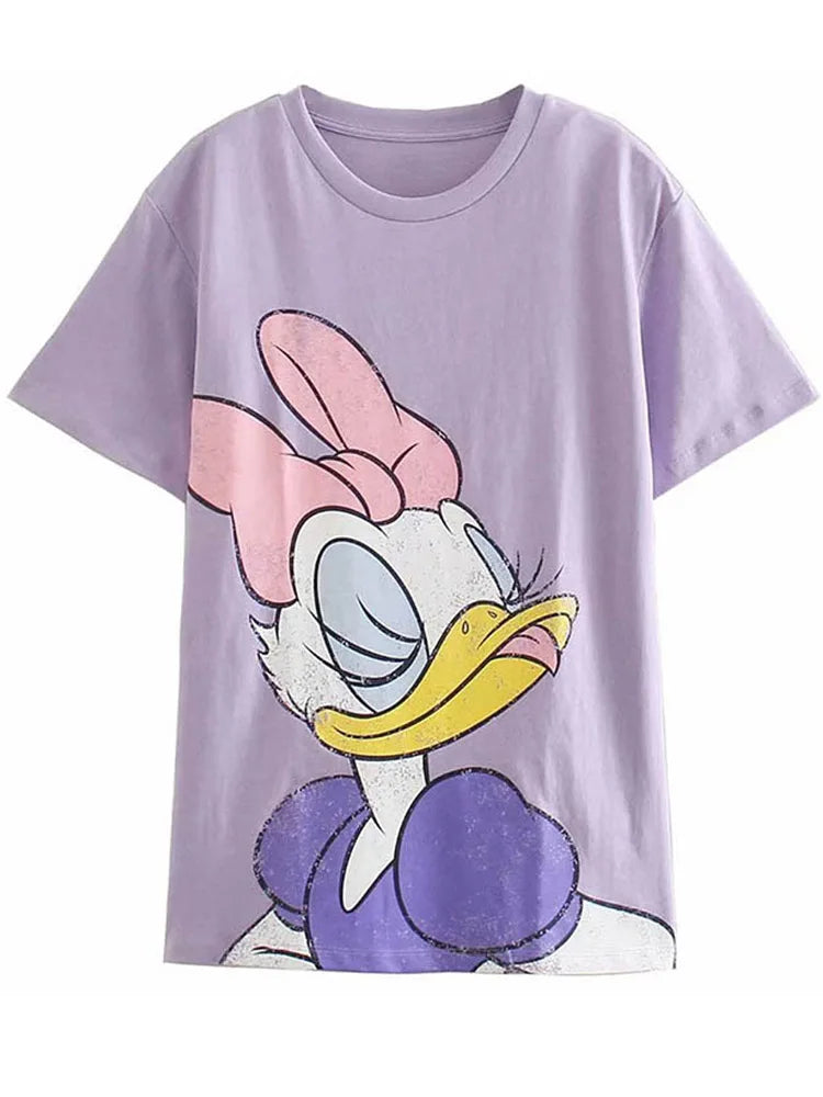 Disney Chic Women Mickey Mouse Donald Duck The Lion King SIMBA Letter Cartoon Print T-Shirt O-Neck Pullover Short Sleeve Tee Top
