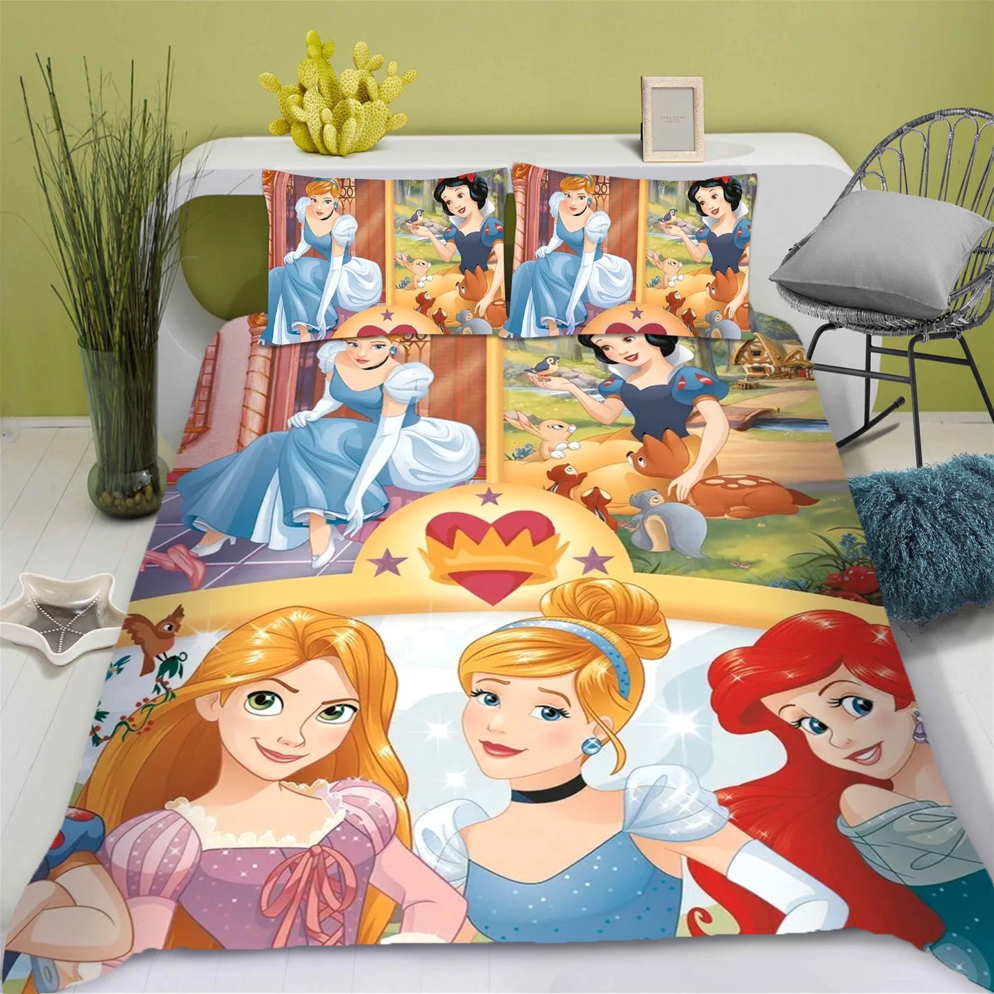Disney Princess Series 100% Polyester Bedding Set Duvet Cover For Home 3-Piece Set 1 Quilt Cover Anime Cute Printed Cartoon
